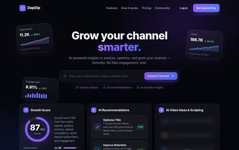 Screenshot of the DapDip homepage