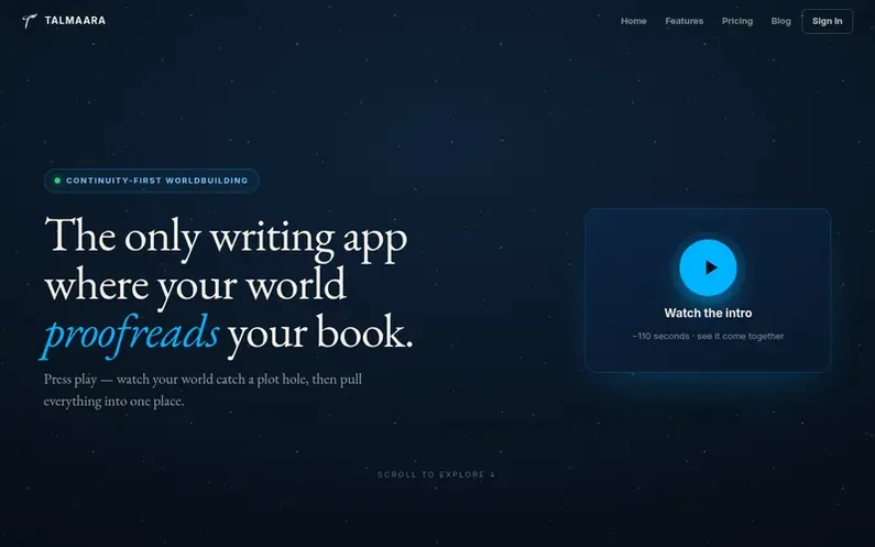Screenshot of the Talmaara homepage