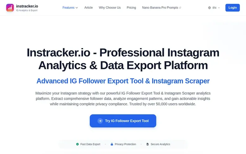 Screenshot of the Instracker.io homepage