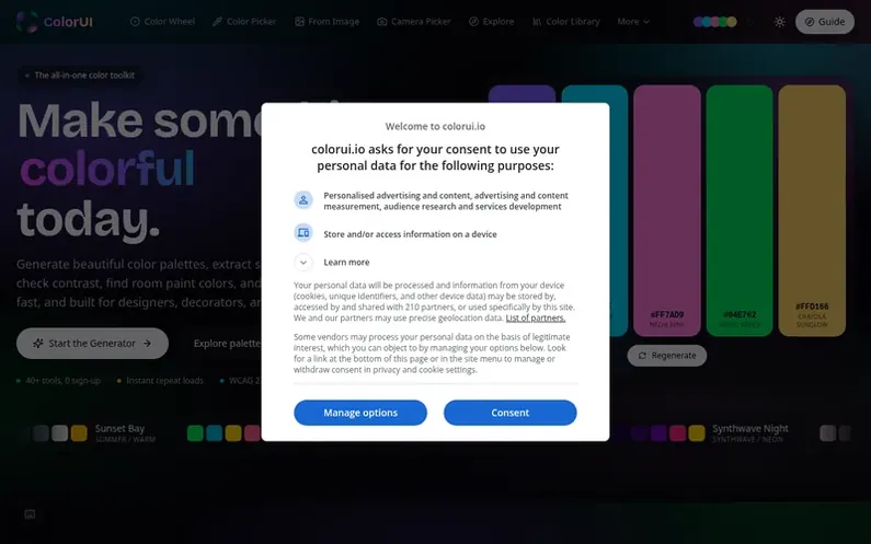 Screenshot of the ColorUI homepage