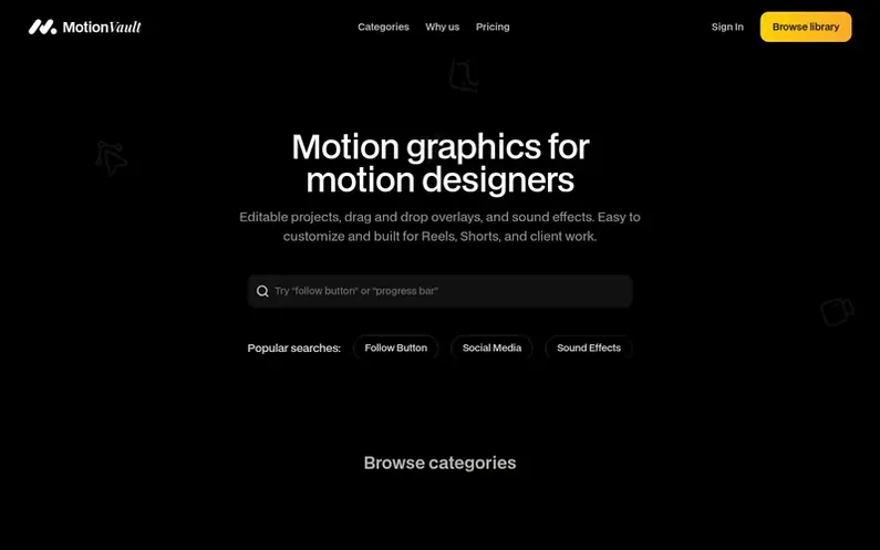 Screenshot of the MotionVault homepage