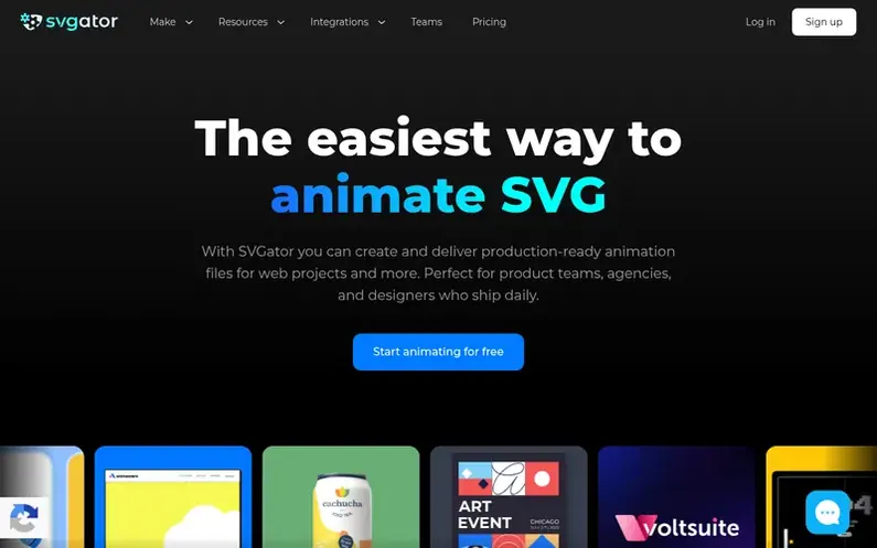 Screenshot of the SVGator homepage
