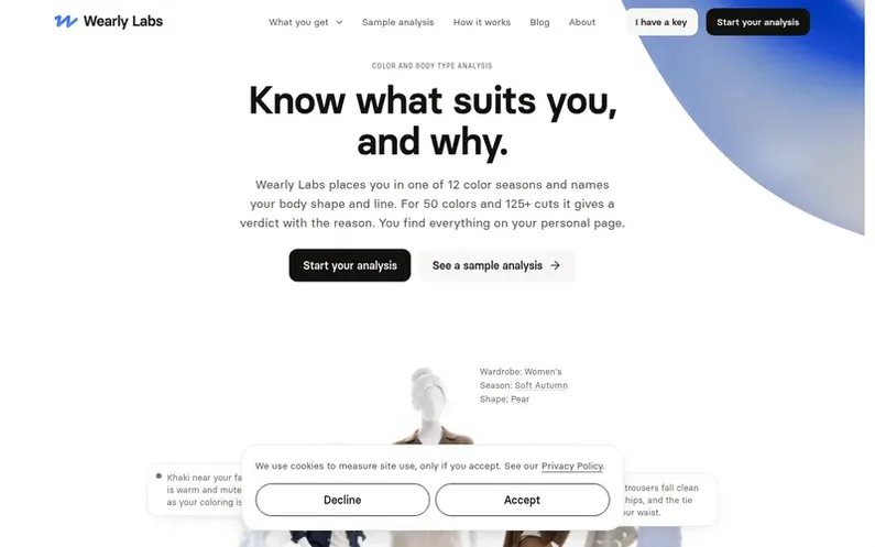 Screenshot of the Wearly Labs homepage