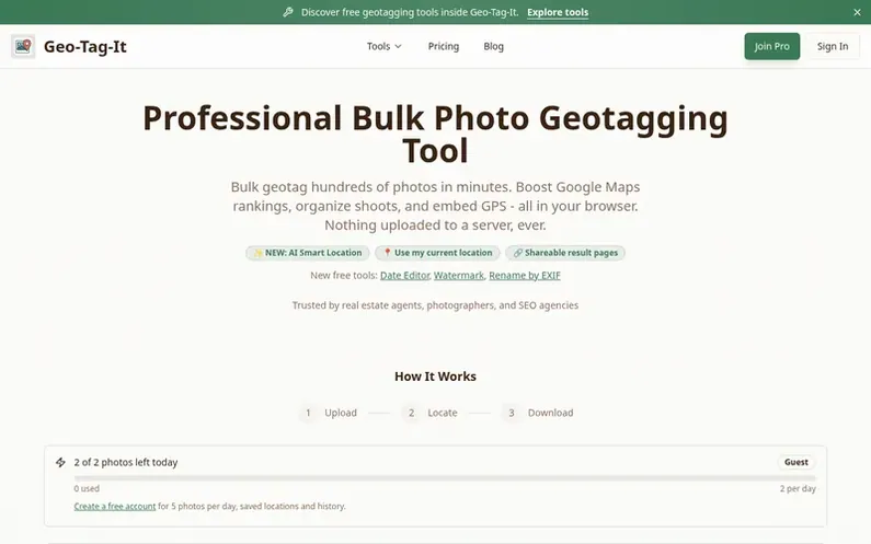 Screenshot of the Geo-Tag-It homepage
