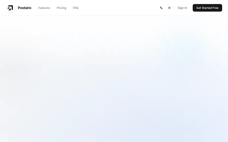 Screenshot of the Postairo homepage