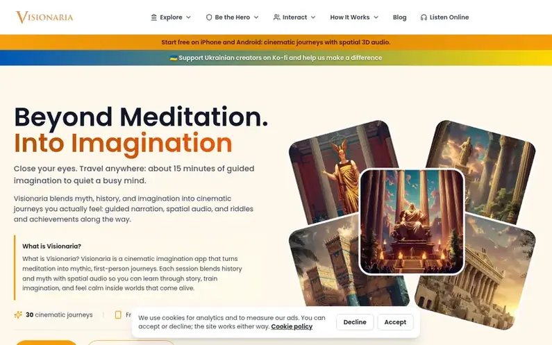 Screenshot of the Visionaria homepage