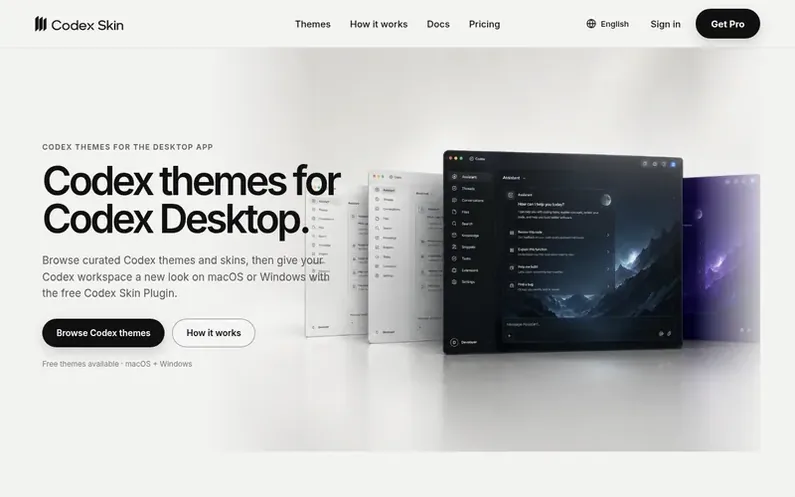 Screenshot of the Codex Skin homepage