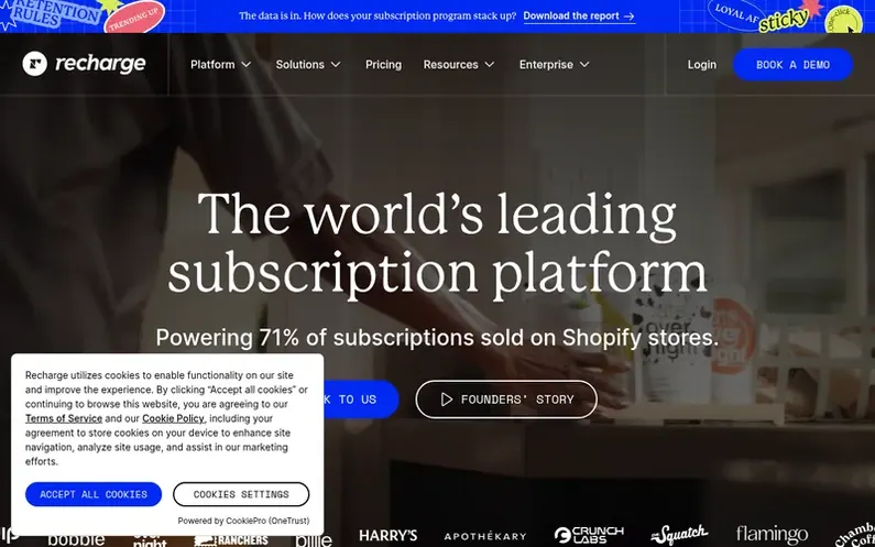 Screenshot of the Recharge homepage