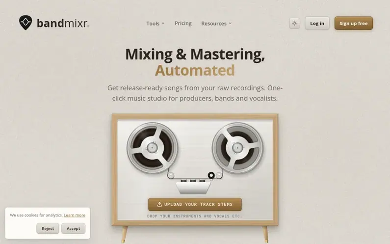 Screenshot of the Bandmixr® homepage