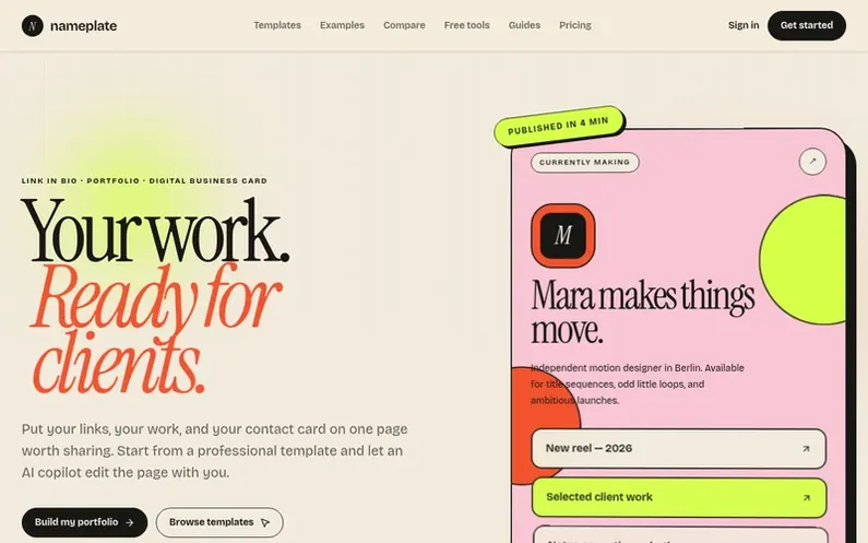 Screenshot of the Nameplate homepage