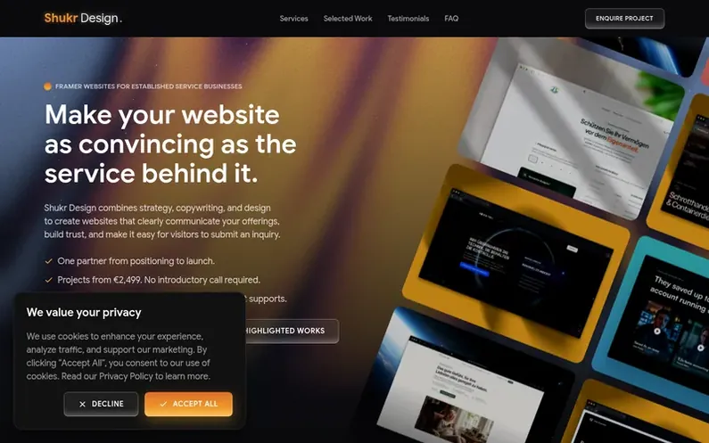 Screenshot of the Shukr Design homepage