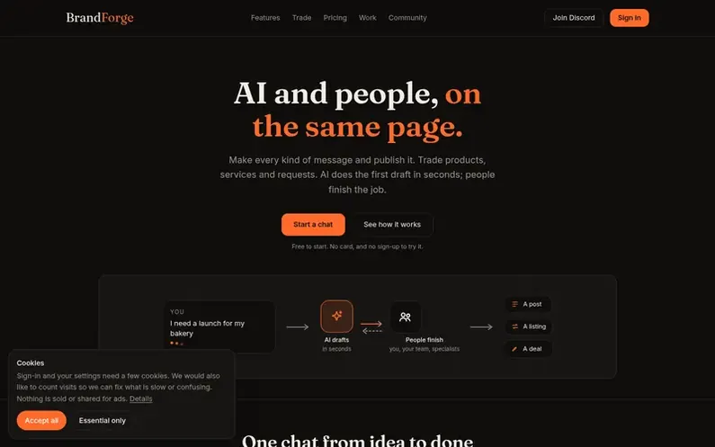 Screenshot of the BrandForge homepage