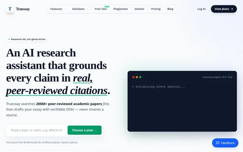 Screenshot of the Truessay homepage