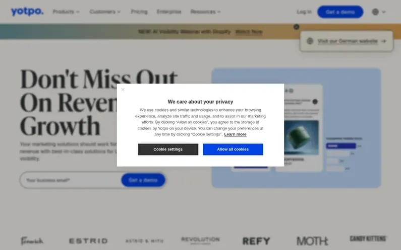 Screenshot of the Yotpo homepage