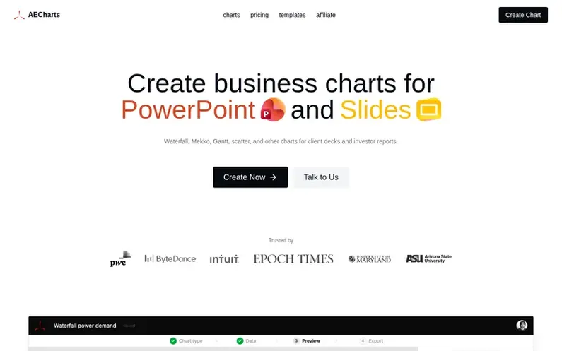 Screenshot of the AECharts homepage