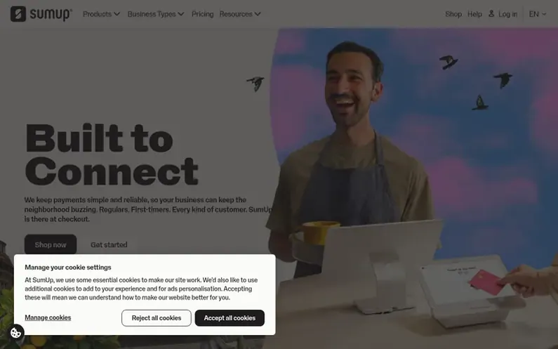 Screenshot of the SumUp homepage