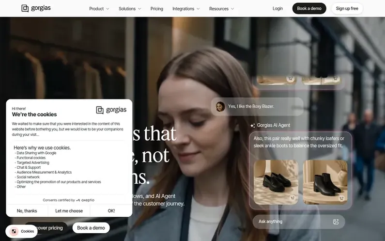 Screenshot of the Gorgias homepage
