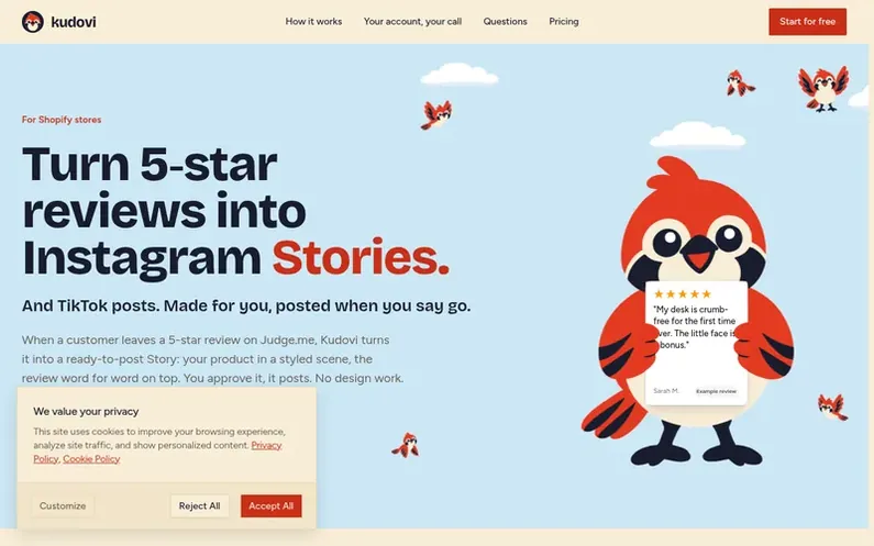 Screenshot of the Kudovi homepage