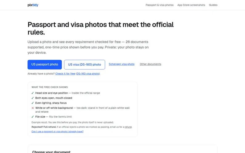 Screenshot of the pixtidy homepage