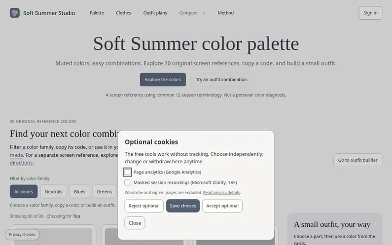 Screenshot of the Soft Summer Studio homepage