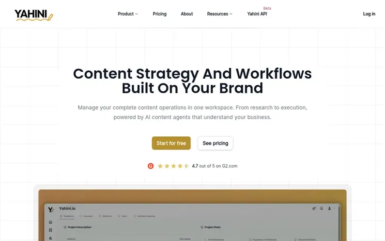Screenshot of the Yahini homepage
