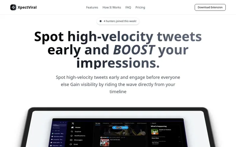 Screenshot of the XpectViral homepage