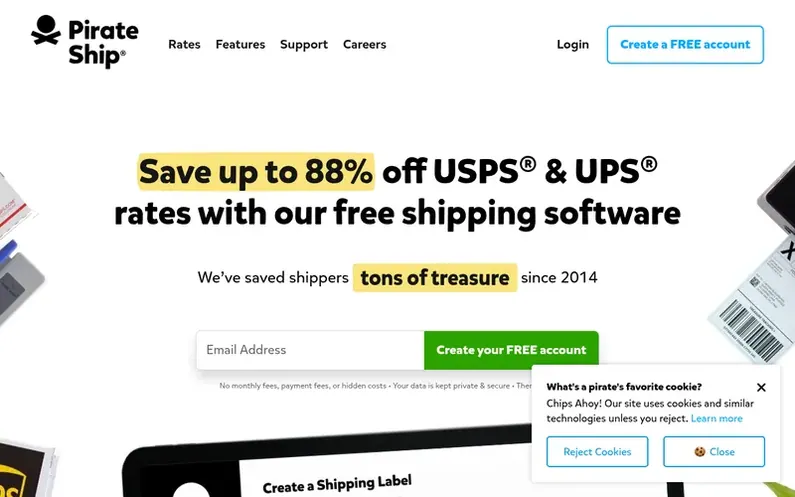 Screenshot of the Pirate Ship homepage
