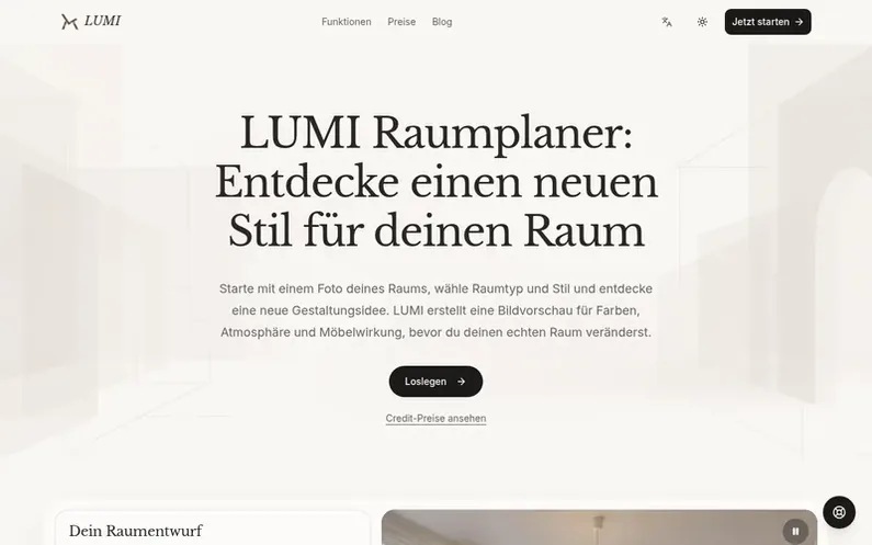 Screenshot of the LUMI homepage