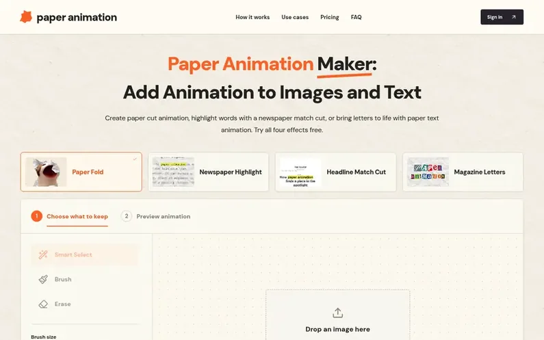 Screenshot of the Paper Animation homepage