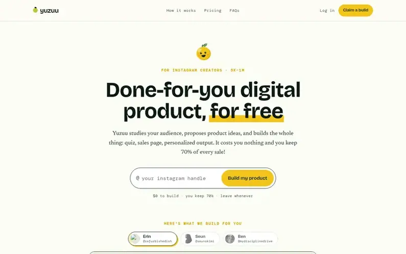 Screenshot of the Yuzuu homepage