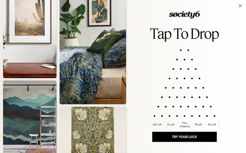 Screenshot of the Society6 homepage